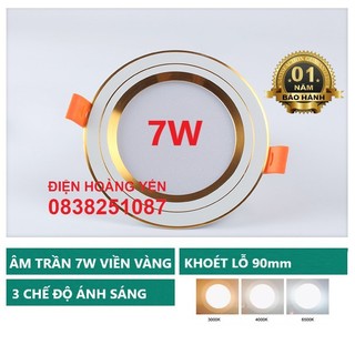 đèn âm trần 7w viền vàng 3 màu bảo hành 12 tháng