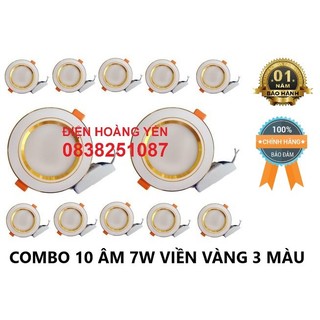 10 đèn âm trần 7w viền vàng viền bạc 3 màu