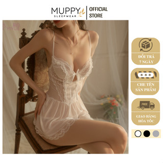 V30 [kèm chip] Váy Ngủ Xuyên Thấu MUPPY Chất Ren Phối Lưới Mềm Mịn Không Ngứa Sexy Quyến Rũ Cho Nàng