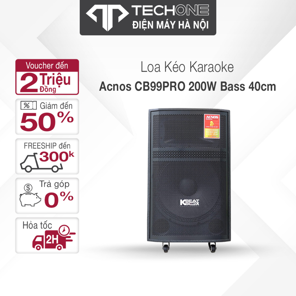 Loa kéo Acnos CB99Pro 200W (Bass 40cm) Bản mới nhất 2023 Tặng kèm 2 mic Hát- hàng chính hãng-bảo hành 12 tháng