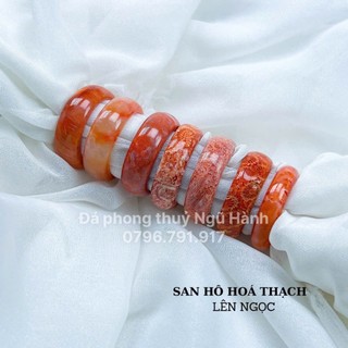 Nhẫn san hô hoá thach tu nhien siêu đẹp mịn size 17-18mm hàng kiểm định kèm hộp