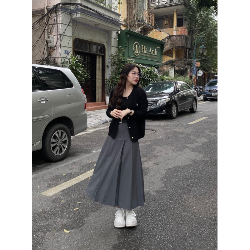 Áo len cadigan thêu ngựa cúc đồng