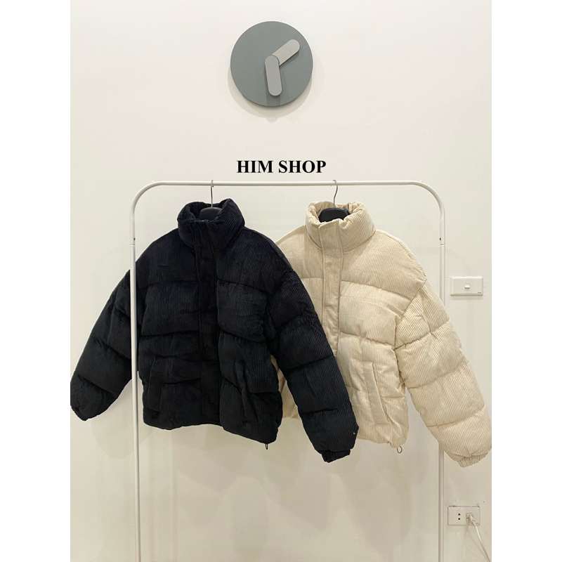 Áo khoác phao béo Bershka Puffer nhung tăm chính hãng