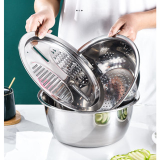 Bộ Nạo Rau Củ Kèm Chậu, Rổ Inox 3 in 1 Chính Hãng JESSE.