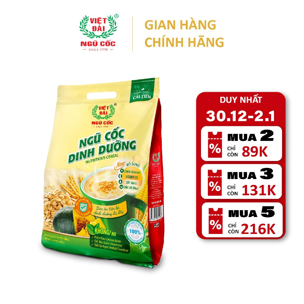 Bột Ngũ Cốc Dinh Dưỡng VIỆT ĐÀI Bổ Sung Các Chất Dinh Dưỡng Tốt Cho Hệ Tiêu Hóa Túi 500g