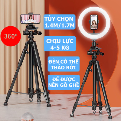 Tripod Điện Thoại Gắn Đèn Livestream F360T F3366T F180ST Kèm Đèn HX-260 Kiêm Chân Máy Ảnh Gấp Gọn, Chắc Chắn - HOLOCOM