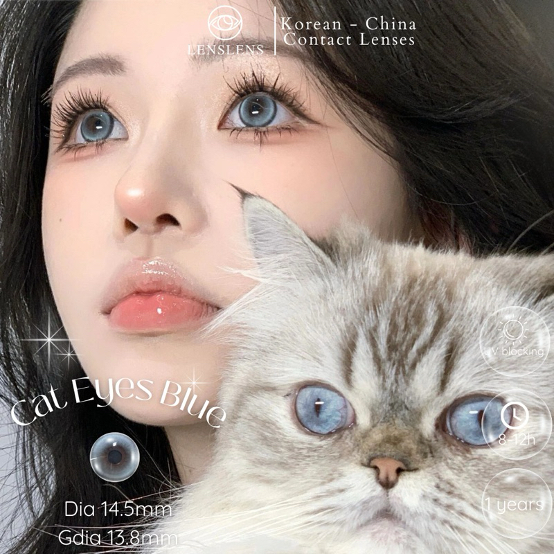 ( Mua 3 đôi tặng 1 ngâm )Lens Mắt Kính Áp Tròng Xanh Mắt Mèo Cat Eyes Blue ( Vui Lòng Đặt Đủ 2 chiếc là 1 đôi )