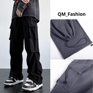 Quần Túi Hộp nam, nữ chất kaki rũ đanh mịn Có Dây Rút Gấu, Quần suông hộp nam ống rộng Unisex phối nhiều túi Cargo Pants