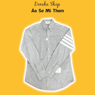Áo Sơ Mi Thom Browne Dài Tay Xám Kẻ 4 Sọc Trắng - Áo Sơ Mi Nam Nữ Thome Chất Cotton Cao Cấp TT030