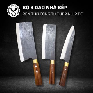 Bộ dao nhà bếp, rèn thủ công từ thép nhíp đỏ, bộ dao chặt, thái, lọc