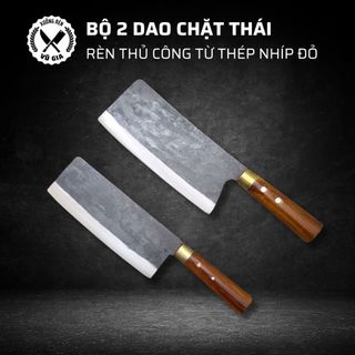 Bộ dao chặt thái, rèn thủ công từ thép nhíp đỏ - dao chặt xương, dao thái thịt