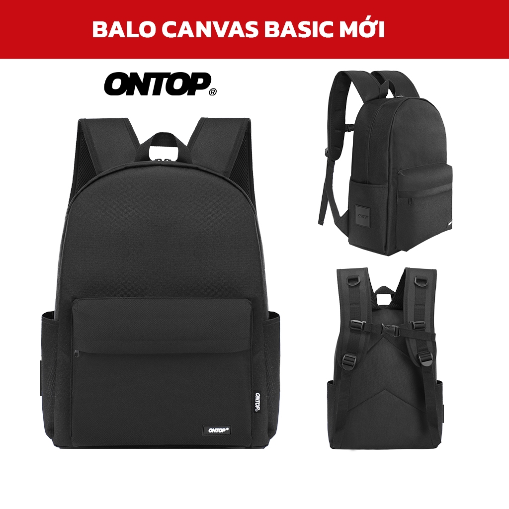 Balo đen trơn canvas local brand ONTOP nam nữ đựng laptop 14inches Casual | O-P54