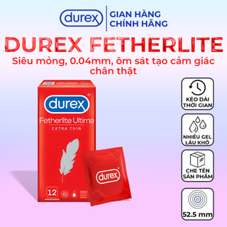 Bao cao su durex siêu mỏng fetherlite ultima mỏng như không nhiều gel hộp 12 bao size 52mm