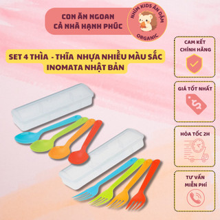 Set 4 thìa nhựa ăn dặm Inomata có hộp đựng Nhật Bản