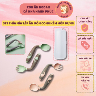Set Thìa Nĩa Tập Ăn Uốn Cong 360° Cho Bé - Có Hộp Đựng