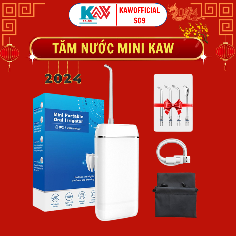 Tăm nước cầm tay KAW 140ml Cao Cấp Vệ sinh làm sạch Răng Miệng với 4 đầu xịt, Tiện lợi BH chính hãng