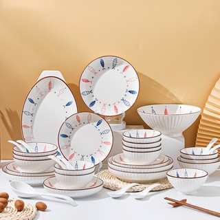 Bộ Bát Đĩa Bát Ăn Cơm Họa Tiết Cá Nhỏ Sang Trọng Dễ Thương GOSUMI CN01