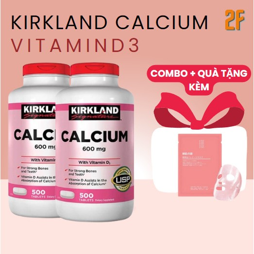 [COMBO 2] Viên Uống Hỗ Trợ Xương Khớp Chắc Khỏe Kirkland Signature Calcium 600mg + Vitamin D3 500 Bổ Sung Canxi