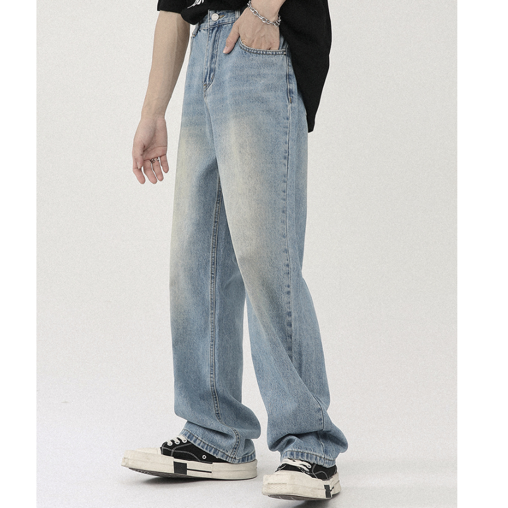 Quần Jean Ống Rộng Unisex Nam Nữ Màu Xanh Sky Wash TF51