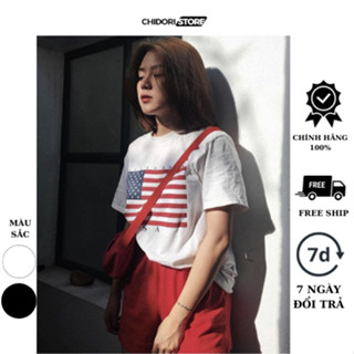 Áo Thun Nữ Ngắn Tay TOMMY in Hình Cờ Mỹ Phong Cách Trẻ Trung Năng Động Chất Liệu cotton 100% Cao Cấp