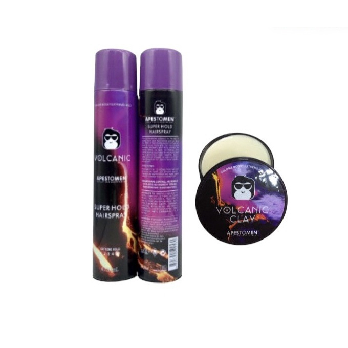 Combo gôm(keo) xịt tóc Volcanic + sáp vuốt tóc Volcanic Clay tạo kiểu giữ nếp chính hãng