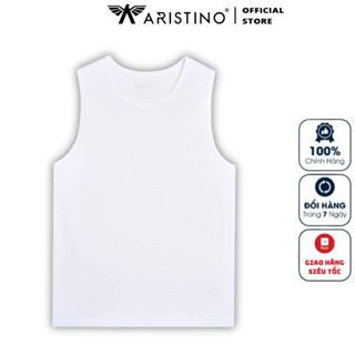 Áo thun ba 3 lỗ nam ARISTINO AC23 lót trong sơ mi Tanktop dáng vai to classic  màu trắng trơn 100% cotton thấm mồ hôi
