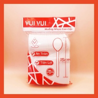 100 muỗng nhựa trắng- Muỗng cơm - muỗng trà sữa