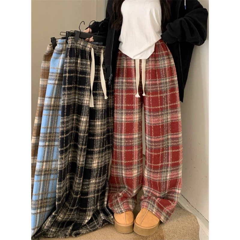 Quần ống rộng chất dạ kẻ hàng đẹp cao cấp phom dáng siêu xinh