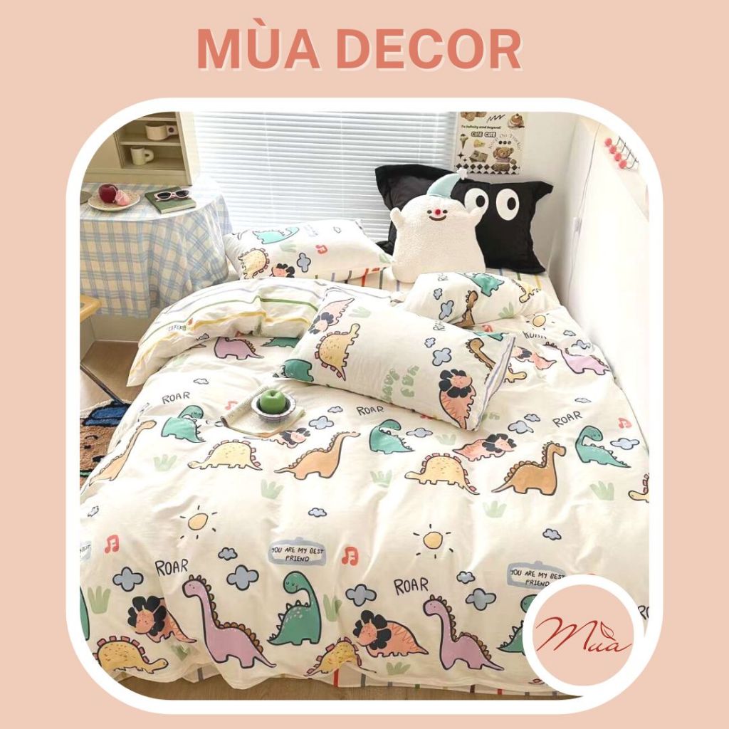Set Dino đáng yêu - Bộ vỏ chăn ga và vỏ gối cotton living cao cấp Mùa Decor
