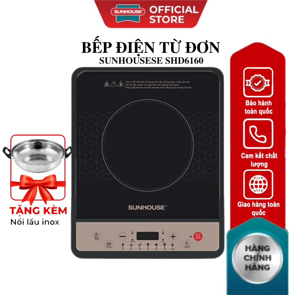 [Chính hãng] Bếp từ đơn Sunhouse SHD6160 | Công suất 1800W | Bảo hành chính hãng 12 tháng | Phím bấm điện