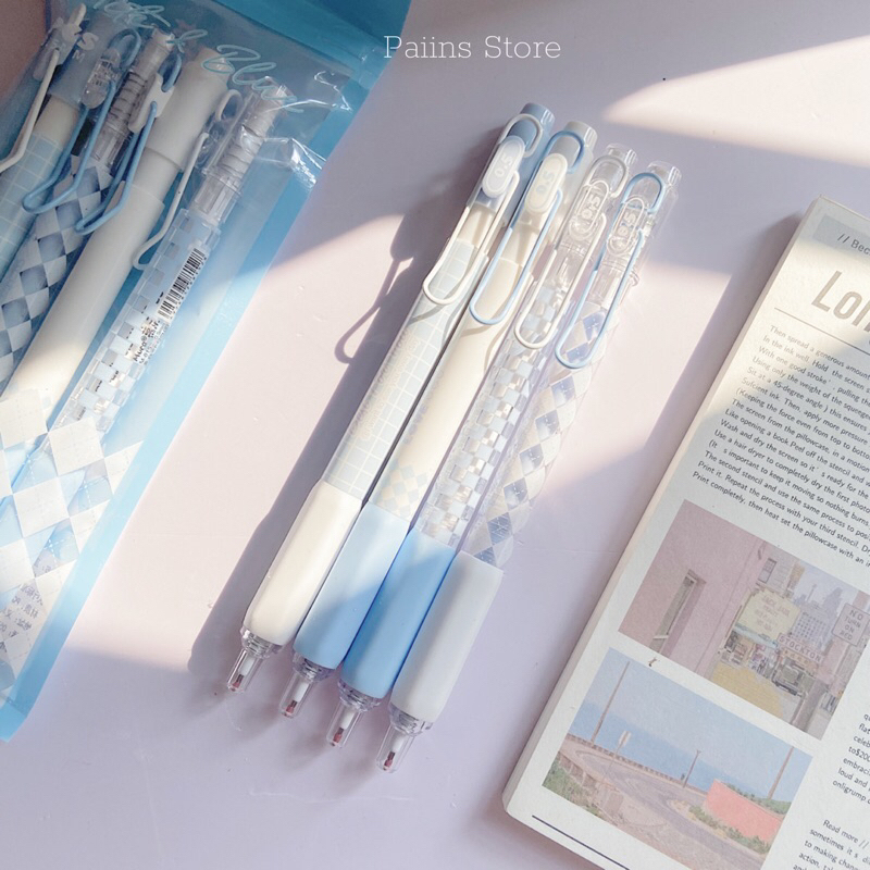 Bút gel bấm Mura Blue Love mực đen ngòi 0.5mm