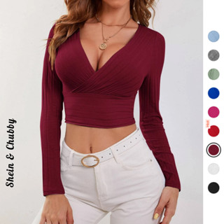 [Bigsize 45-80kg / Order] Áo croptop tay dài khoét ngực sâu thắt eo sợi dệt len quyến rũ thanh lịch