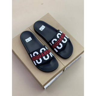 Dép lê quai ngang dsq2 hoạ tiết chữ sơn quai cao su siêu bền đế dập logo nét căng hàng cao cấp full box hộp