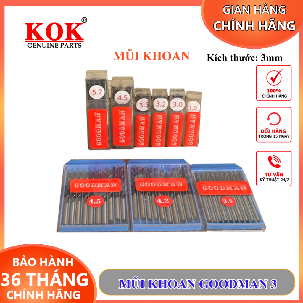 Mũi khoan GoodMan GM3 mũi khoan gỗ kim loại 3mm thép chính hãng KOK
