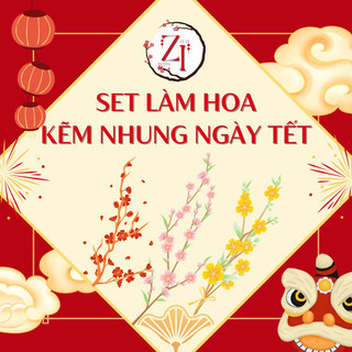 Set làm hoa mai, hoa đào, đào đỏ bằng kẽm nhung trang trí Tết