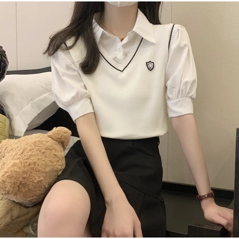 Áo gile len nữ dệt kim dáng croptop viền cổ kẻ màu dễ thương hottrend hàng quảng châu loại đẹp