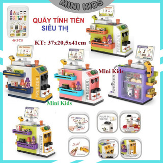 Đồ chơi siêu thị quầy tính tiềnn kèm máy bán cà phê có quẹt thẻ cho bé nhập vai bán hàng, quà tặng sinh nhật cho bé