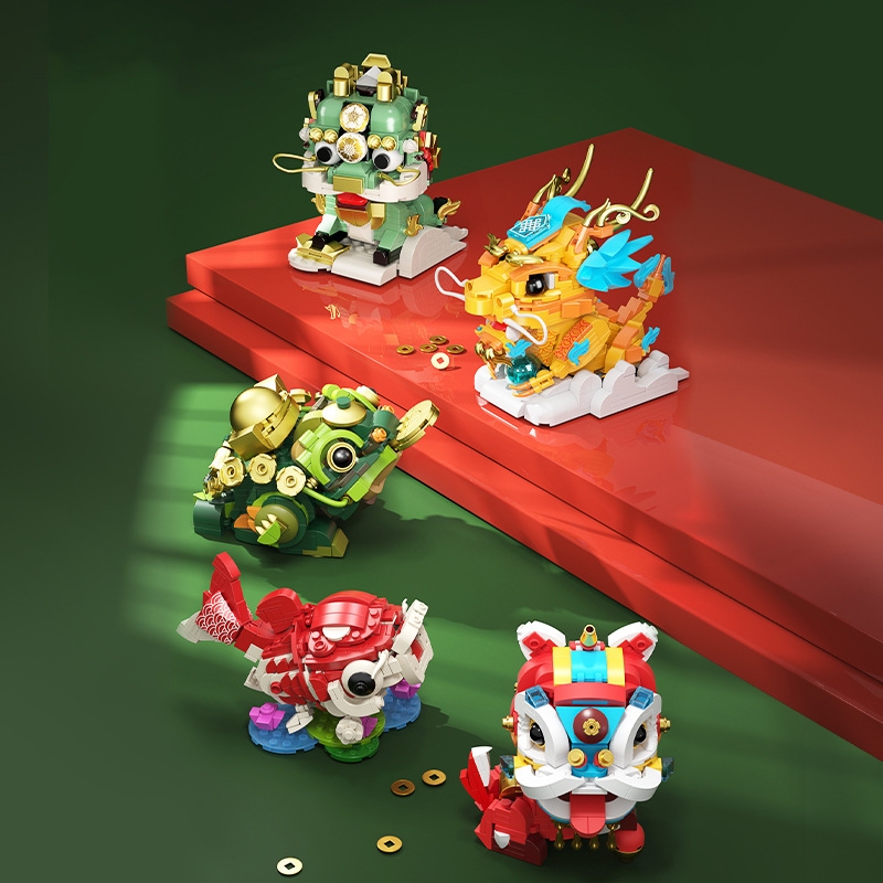 ĐỒ CHƠI LẮP RÁP MÔ HÌNH LEGO BỘ NGŨ LINH VẬT MAY MẮN KÌ LÂN/CÁ KOI/TÌ HƯU/CÓC VÀNG QUÀ TRUNG THU, TẾT GIÁP THÌN 2024