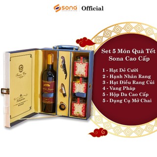 Set 5 món quà tết sona hộp da cao cấp, hộp quà tết biếu tặng sang trọng mã 20