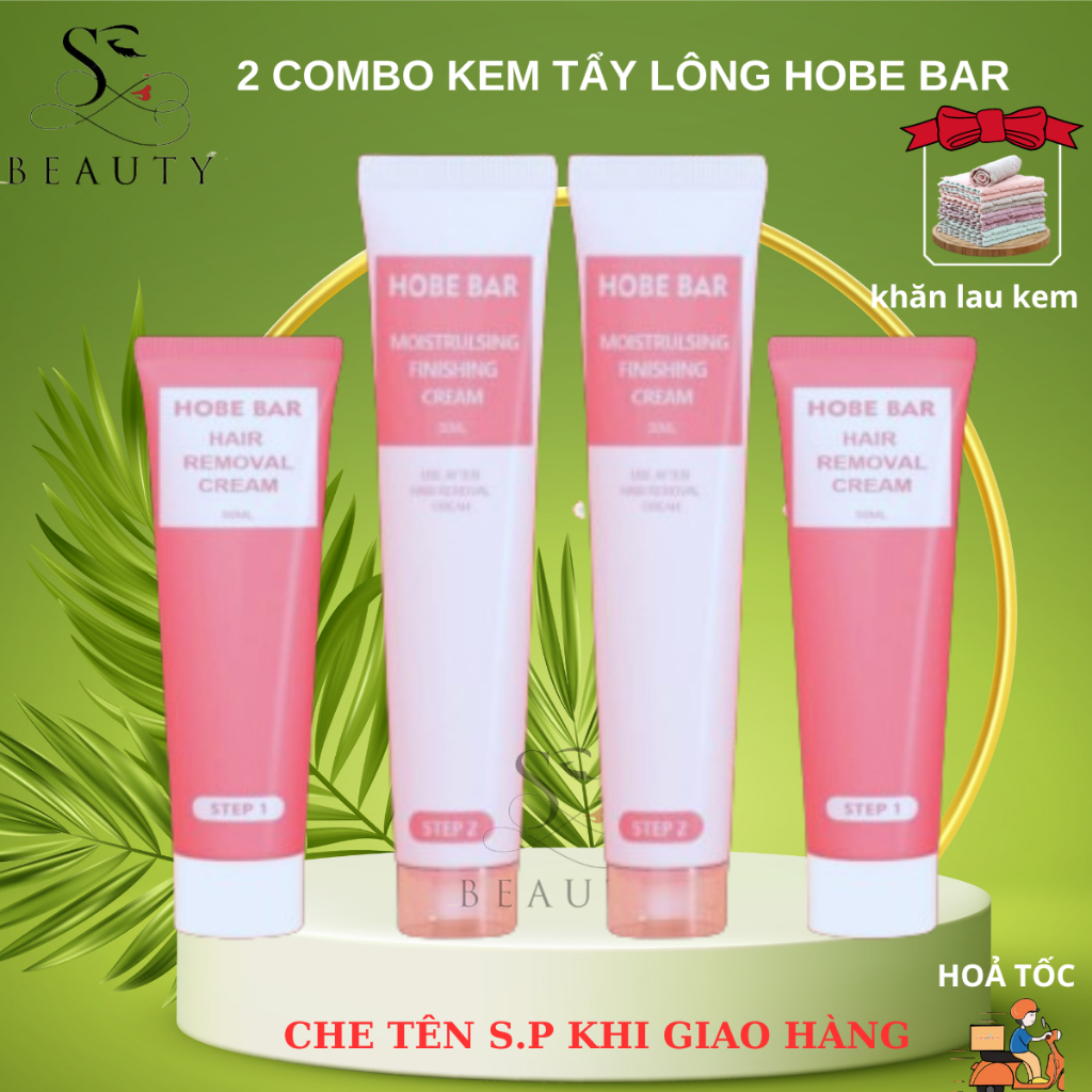 COMBO 2 Kem tẩy lông HOBEBAR 50g và 2 Gel dưỡng lô hội 30g dịu nhẹ da không gây kích ứng và không đau rát