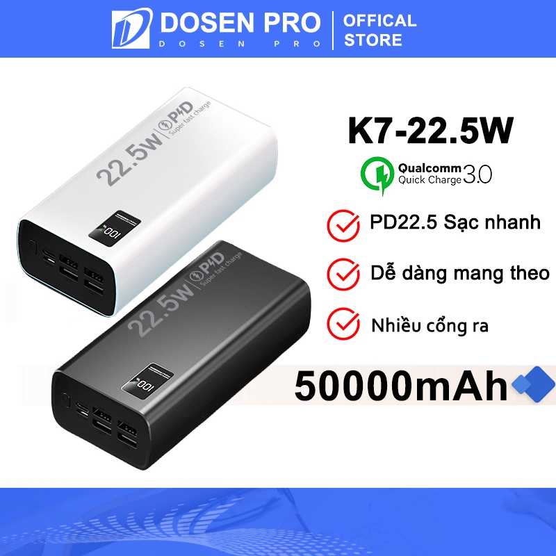 DOSEN PRO Sạc dự phòng Power bank PD22.5W 10000MAH 30000mah 50000mAh pin dự phòng màn hình Led tích hợp tích hợp