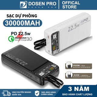 DOSEN PRO Sạc dự phòng Power bank PD22.5W 30000mah pin dự phòng màn hình Led tích hợp tích hợp 2 đầu sạc tiện dụng