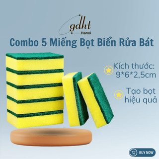 Combo 5 miếng bọt biển rửa bát rửa chén đa năng, 2 mặt tạo bọt