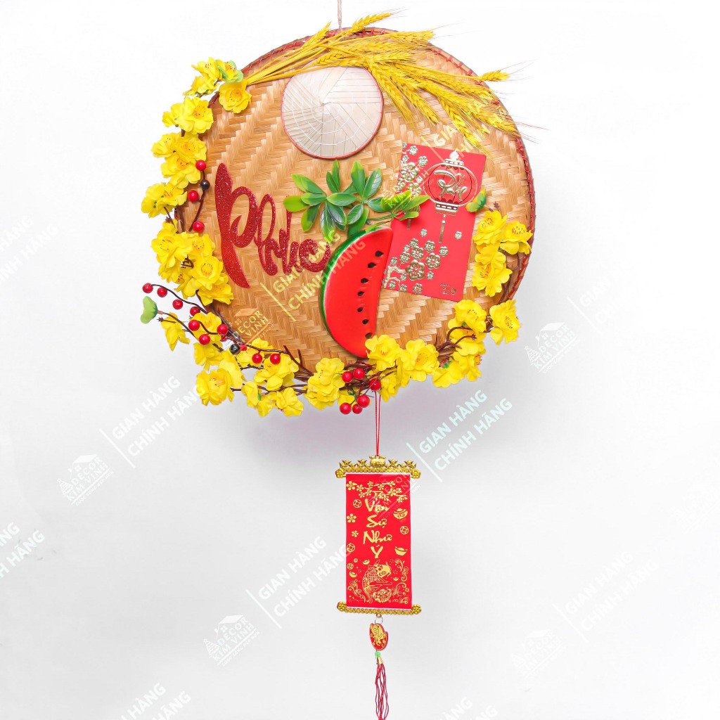 Mẹt Hoa Tết MET05 Mẹt Phúc 40cm Kèm Đèn, Mẹt Hoa Trang Trí Tết Xuân
