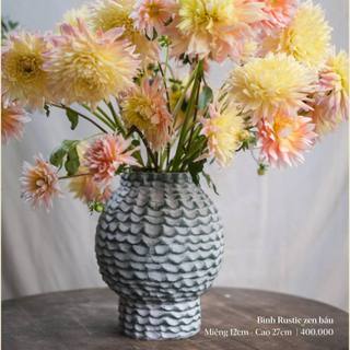 Bình hoa gốm rustic dáng bầu họa tiết ren Tròn Tròn Saigon
