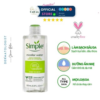 Nước Tẩy trang Simple Micellar Cleansing Water - Tẩy Trang Da Dầu Và Da Nhạy Cảm - Nước Tẩy Trang Simple Sạch Sâu 200ml