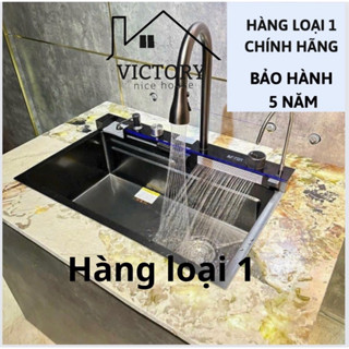 Chậu rửa bát INOX 304 1 hố 5 phím hiển thị nhiệt độ phím đàn bồn rửa chén vòi xả thác victory