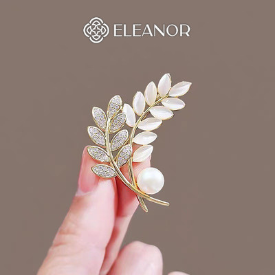 Ghim cài áo nam nữ Eleanor Accessories hình lá đính đá phụ kiện thời trang trâm cài 5753