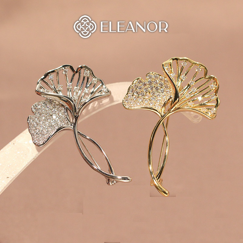 Ghim cài áo nam nữ Eleanor Accessories hình lá rẻ quạt đính đá phụ kiện trang sức thời trang 3738