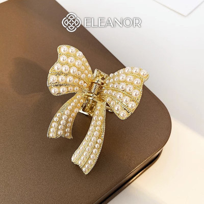 Kẹp tóc nữ Eleanor Accessories hình nơ đính ngọc trai nhân tạo kẹp tóc nơ tiểu thư phụ kiện tóc 4551